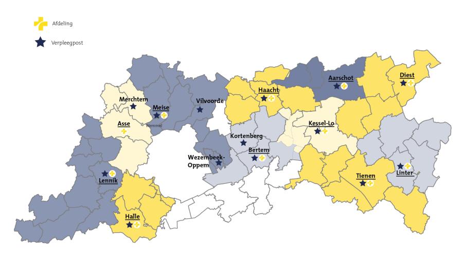Overzicht afdelingen en verpleegposten Wit-Gele Kruis Vlaams-Brabant